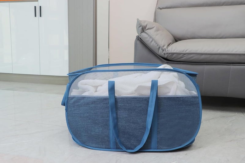 XIAYAN Pop Up Laundry Hamper，with Durable Handles collapsible laundry basket，Easy to Open and Fold for college Dorm,kids room，travel (black+blue)… - Image 3